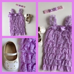 Lavender Ruffled Onsie with Kitty Cat Mary Janes